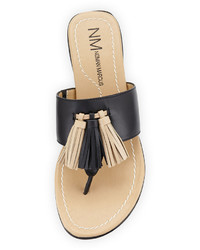 Neiman Marcus Tabina Leather Slide Flat Sandal Black
