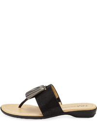 Neiman Marcus Tabina Tasseled Embossed Flat Sandal Black