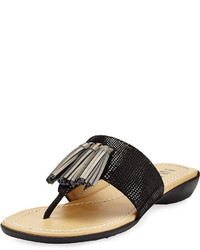 Neiman Marcus Tabina Tasseled Embossed Flat Sandal Black