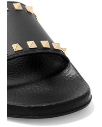 Valentino The Rockstud Faux Leather Slides Black