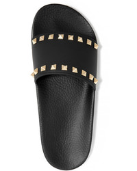 Valentino The Rockstud Faux Leather Slides Black