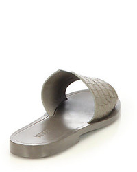 Vince Turner Croc Embossed Leather Slide Sandals