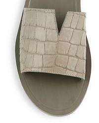 Vince Turner Croc Embossed Leather Slide Sandals