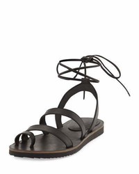 Eileen Fisher Wales Flat Lace Up Leather Sandal Black