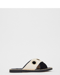 River Island Wide Fit Flat Sandals With Circle Detail In Black