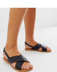 ASOS DESIGN Wide Fit Valid Leather Cross Flat Sandals