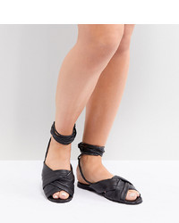 ASOS DESIGN Wide Fit Valley Leather Knotted Tie Leg Flat Sandals