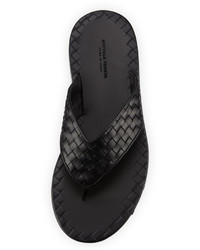 Bottega Veneta Woven Leather Flip Flop Sandal Black