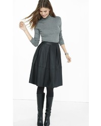 Black Leather Full Midi Skirt