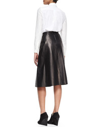 Burberry London Leather Paneled Midi Skirt Black