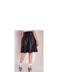 Missguided Plus Size Faux Leather Midi Skater Skirt Black