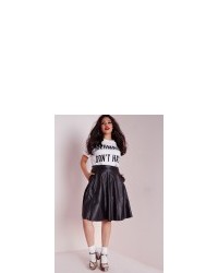 Missguided Plus Size Faux Leather Midi Skater Skirt Black