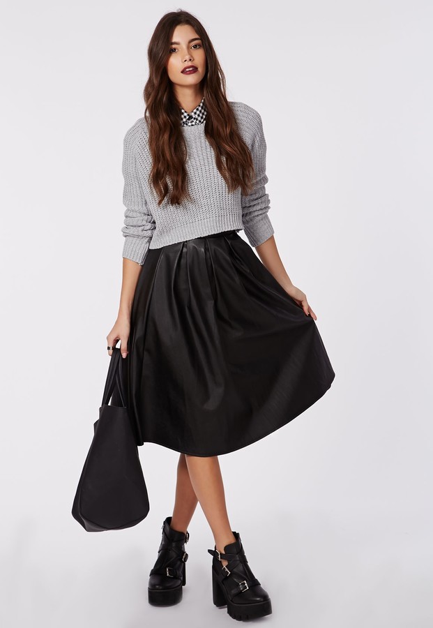 Missguided Rai Faux Leather Full Midi Skirt Black | Where to buy ...