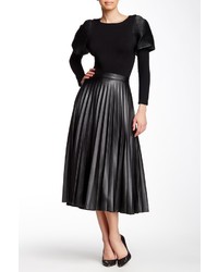 Gracia Pleated Faux Leather Midi Skirt