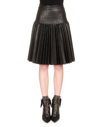 Givenchy Pleated Leather Fit And Flare Skirt Black
