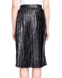 MSGM Pleated Printed Faux Leather Midi Skirt
