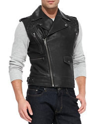 Andrew Marc x Richard Chai Jagger Asymmetrical Quilted Leather Vest Black