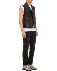 Barneys New York Multi Zip Leather Moto Vest