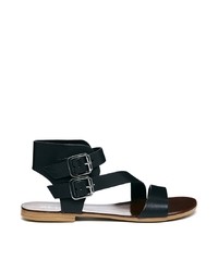 Aldo Black Leather Asymmetric Flat Sandals
