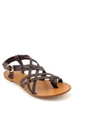 All Black Twin Straps Brown Leather Gladiator Sandals Shoes