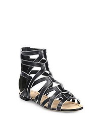 B Brian Atwood Bicolor Leather Gladiator Sandals Black White
