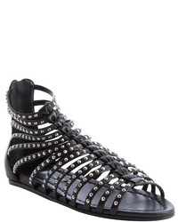 Prada Black Leather Studded Gladiator Sandals
