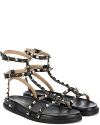 Valentino Black Rockstud Leather Gladiator Sandals