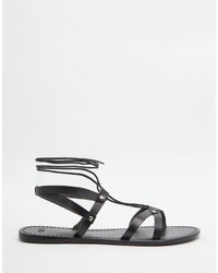 Asos Collection Fonda Leather Lace Up Flat Sandals