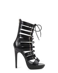 Deb Open Toe Platform Gladiator Heel With Lace Up Front And Side Cutouts Black