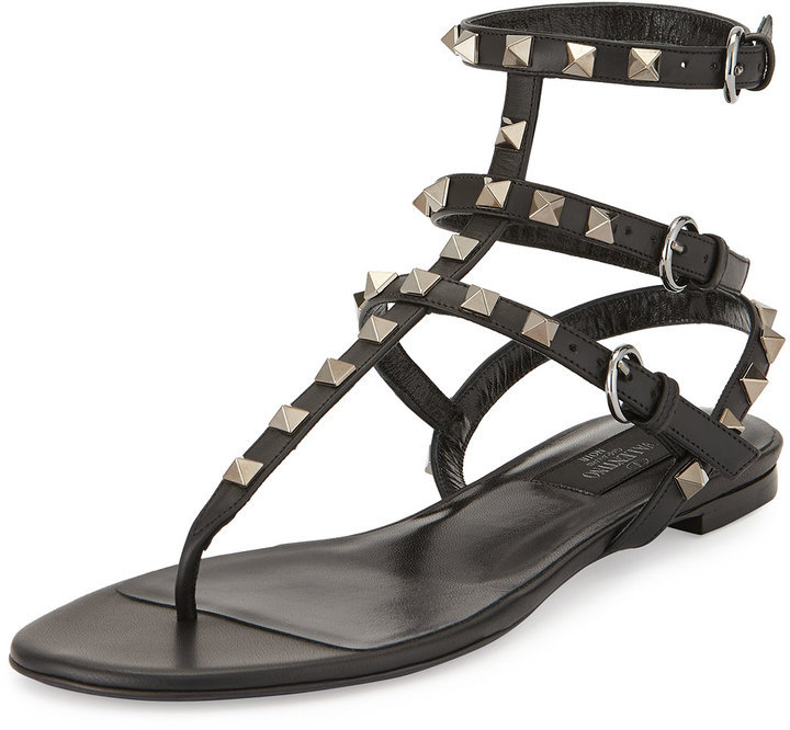 valentino rockstud gladiator sandals black