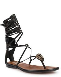 Valentino Tribe Gladiator Mask Leather Lace Up Thong Sandals