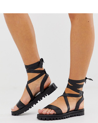 ASOS DESIGN Wide Fit Faster Leather Chunky Tie Leg Sandals