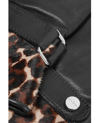 Agnelle Alexa Leopard Print Calf Hair Trimmed Leather Gloves