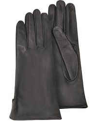 Forzieri Black Calf Leather Gloves W Silk Lining