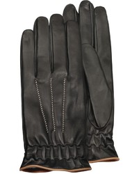 Forzieri Black Cashmere Lined Calf Leather Gloves