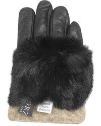 Forzieri Black Cashmere Lined Italian Leather Gloves With Fur
