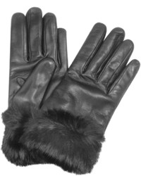 Forzieri Black Cashmere Lined Italian Leather Gloves With Fur