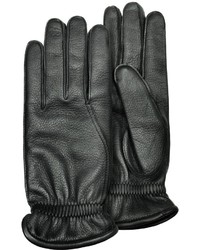 Pineider Black Deerskin Leather Gloves W Cashmere Lining