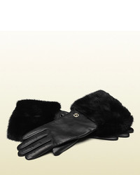 Gucci Black Leather And Mink Gloves