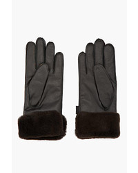 Marc Jacobs Black Leather Beaver Fur Gloves