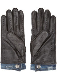 DSQUARED2 Black Leather Denim Gloves