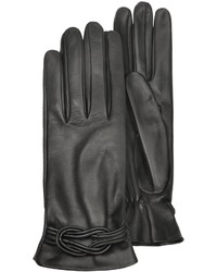 Forzieri Black Leather Gloves W Knot