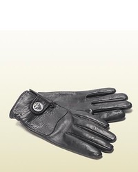 Gucci Black Leather Gloves With Crest From Equestrian Collection