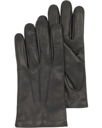 Forzieri Black Leather Handmade Gloves Wwool Lining