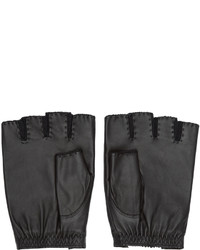 Marc by Marc Jacobs Black Leather Knit Fingerless Gloves