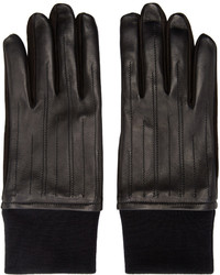Lanvin Black Leather Knit Gloves