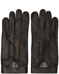 Prada Black Leather Logo Gloves