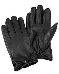 Isotoner Black Leather Short Studded Bow Gloves