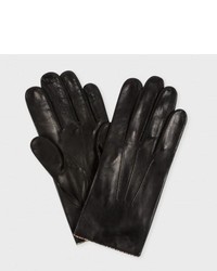 Paul Smith Black Leather Signature Stripe Trim Gloves
