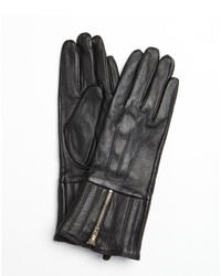 French Connection Black Leather Zipped Up Gloves